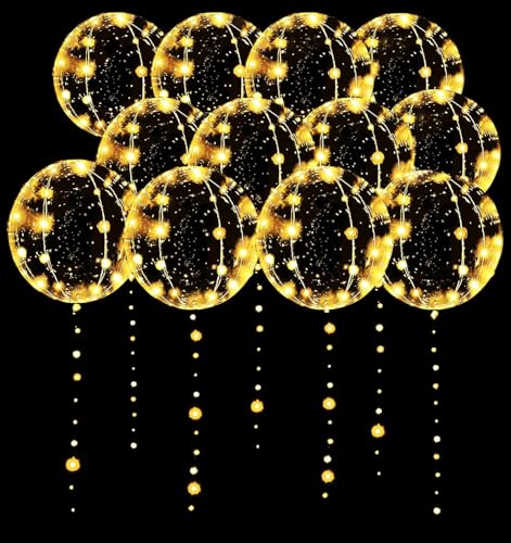 Led Ballons Mini Ballonlichter Warmweiß 12PCS Durchsichtige Luftballons Leuchtende Bobo Ballon für Karneval Geburtstag Junge Mädchen Deko Neon Party Gadgets Himmelslaternen Hochzeitdeko von Piucrty