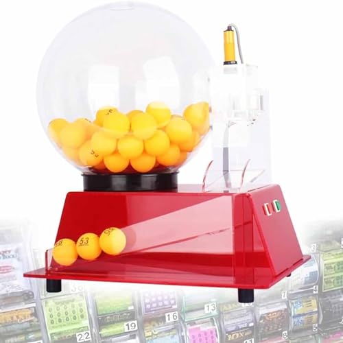 PixCy Elektrischer Lottoball-Automat, Lotterieautomat, tragbarer Bingo-Automat, Käfigspiel mit Kugeln, Glückszahl-Picker, elektrischer Shake-Glücksballautomat,Red-60balls von PixCy