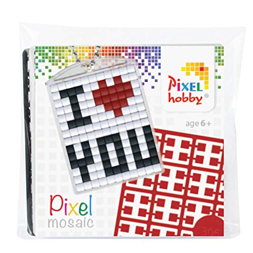 Pixel P23016 Mosaik Medaillon I Love You, Schlüsselanhänger für Kinder zum Selbstgestalten, kinderleichtes Stecksystem, ohne Bügeln und Kleben, Steinchen aus Biokunststoff von Pracht Creatives Hobby
