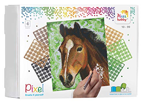 Pixel P090027 Mosaik Geschenkverpackung Pferd, Pixelbild ca. 20,3 x 25,4 cm groß, kinderleichtes Stecksystem, ohne Bügeln und Kleben, Steinchen aus Biokunststoff, ideal für Kinder von Pracht Creatives Hobby