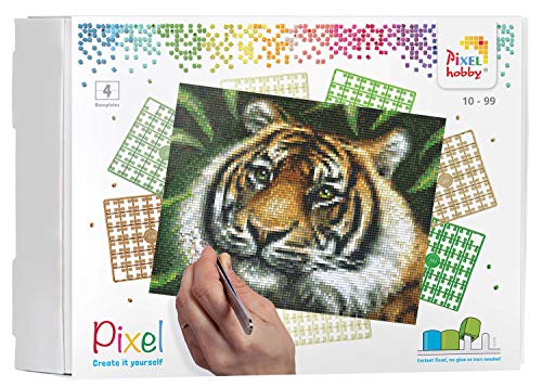 Pracht Creatives Hobby Pixel P090028 Mosaik Geschenkverpackung Tiger, Pixelbild ca. 25,4 x 20,3 cm, kinderleichtes Stecksystem, ohne Bügeln und Kleben, Steinchen aus Biokunststoff, ideal für Kinder von Pracht Creatives Hobby