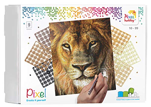 Pixel P090046 Mosaik Geschenkverpackung Löwe, Pixelbild ca. 30,5 x 38,1 cm, kinderleichtes Stecksystem, ohne Bügeln und Kleben, Steinchen aus Biokunststoff, ideal für Kinder von Pracht Creatives Hobby