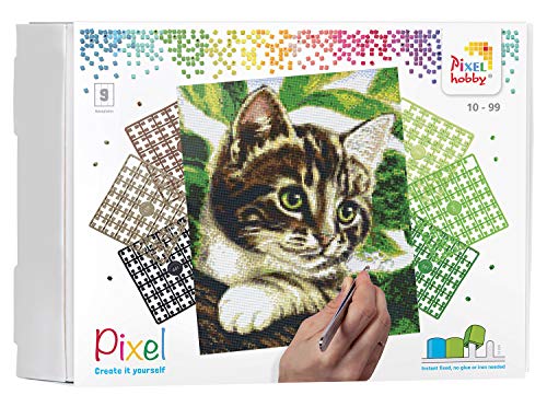 Pixel P090048 Mosaik Geschenkverpackung Katze, Pixelbild ca. 30,5 x 38,1 cm groß, kinderleichtes Stecksystem, ohne Bügeln und Kleben, Steinchen aus Biokunststoff, ideal für Kinder von Pracht Creatives Hobby