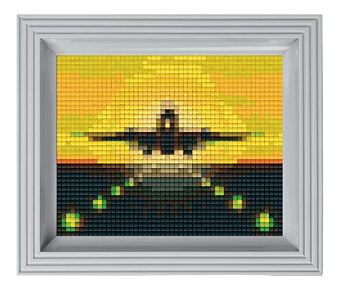 Pixel P31212 Mosaik Geschenkverpackung Flugzeuglandung, Pixelbild mit Rahmen, kinderleichtes Stecksystem, ohne Bügeln und Kleben, Steinchen aus Biokunststoff von Pracht Creatives Hobby