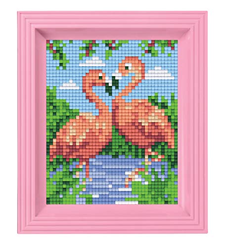 Pixel P31442 Mosaik Geschenkverpackung Flamingos, Pixelbild mit Rahmen, kinderleichtes Stecksystem, ohne Bügeln und Kleben, Steinchen aus Biokunststoff von Pracht Creatives Hobby