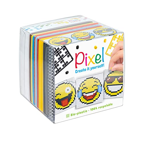Pixel P29025 - Bastelset "Smiley", Stecksystem als kreatives Hobby für Kinder ab 6 Jahre, Würfelbox mit Motivvorlagen und Pixelquadraten von Pracht Creatives Hobby