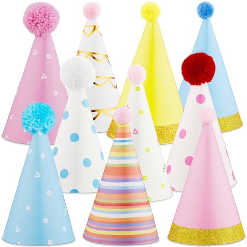 PixiPy Kindergeburtstags-Partyhüte – 10 Stück – farbenfrohe Feier-Kopfbedeckungen für eine lustige Dekoration von PixiPy