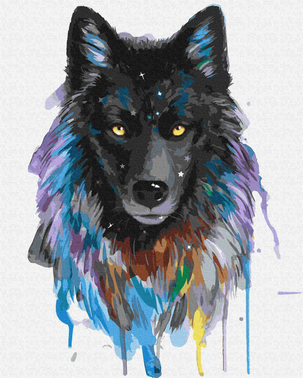 Malen nach Zahlen - Black Wolf - by Pixie Cold, mit Rahmen von Pixie Cold