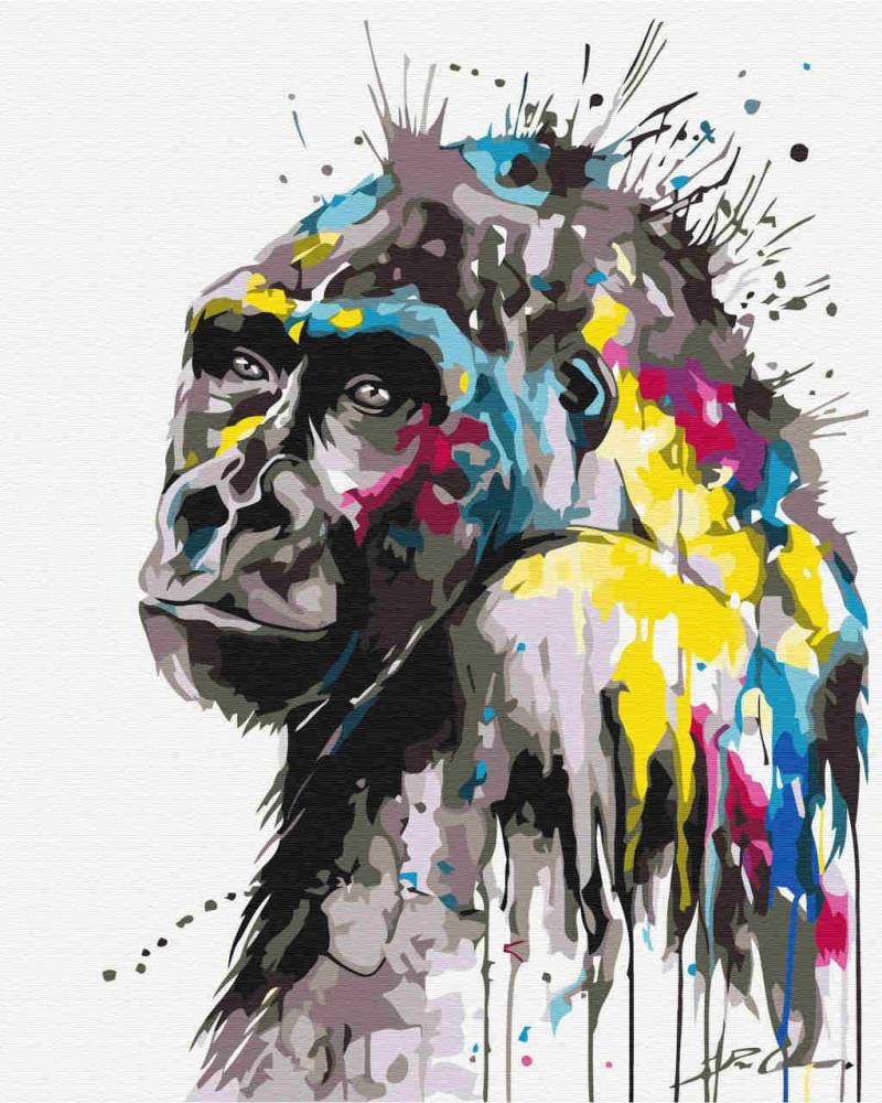 Malen nach Zahlen - Gorilla - by Pixie Cold, mit Rahmen von Pixie Cold