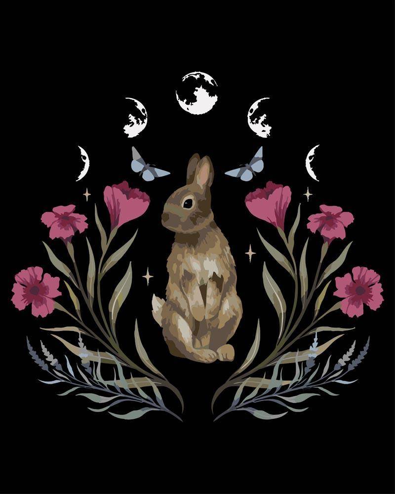 Malen nach Zahlen - Kaninchen bei Nacht - by Pixie Cold, mit Rahmen von Pixie Cold
