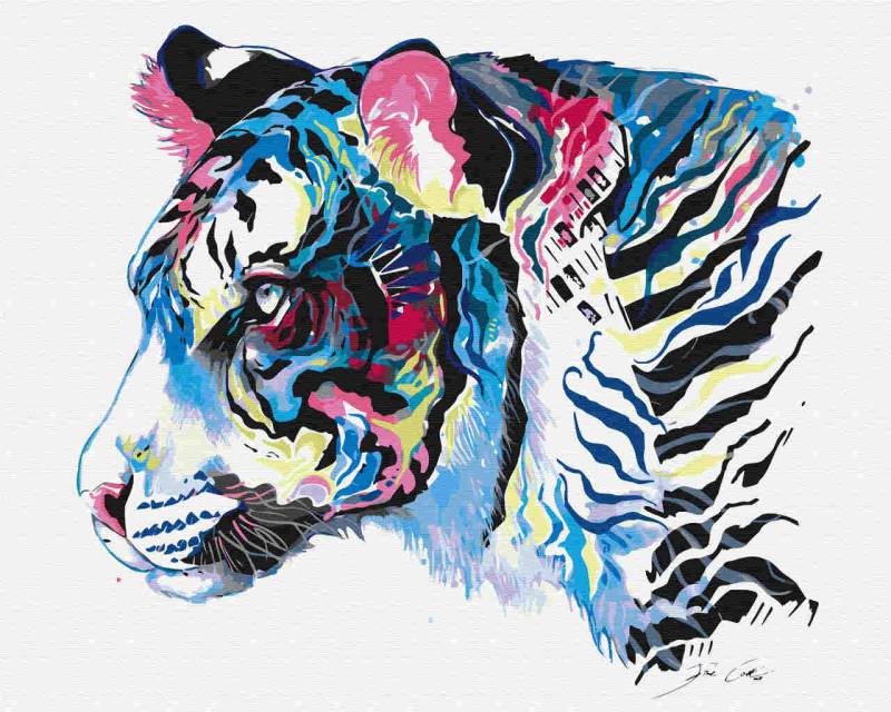 Malen nach Zahlen - Tiger - by Pixie Cold, mit Rahmen von Pixie Cold
