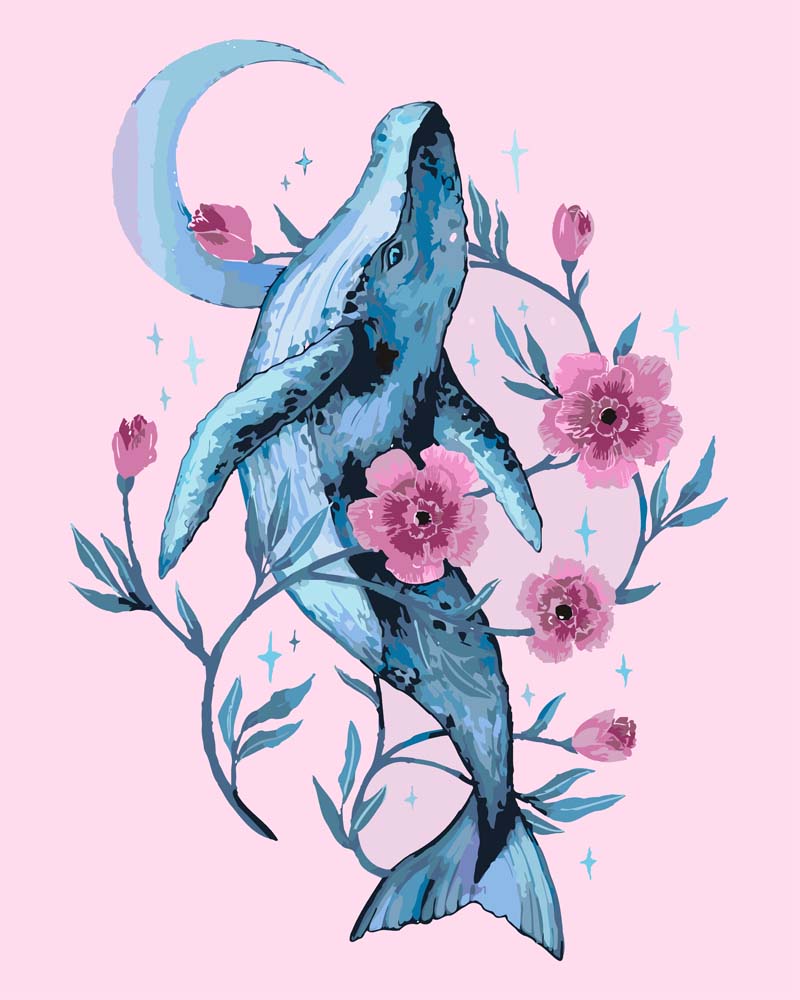 Malen nach Zahlen - Wal und Blumen Rosa - by Pixie Cold, ohne Rahmen Malen nach Zahlen - Wal und Blumen Rosa - by Pixie Cold, ohne Rahmen von Pixie Cold