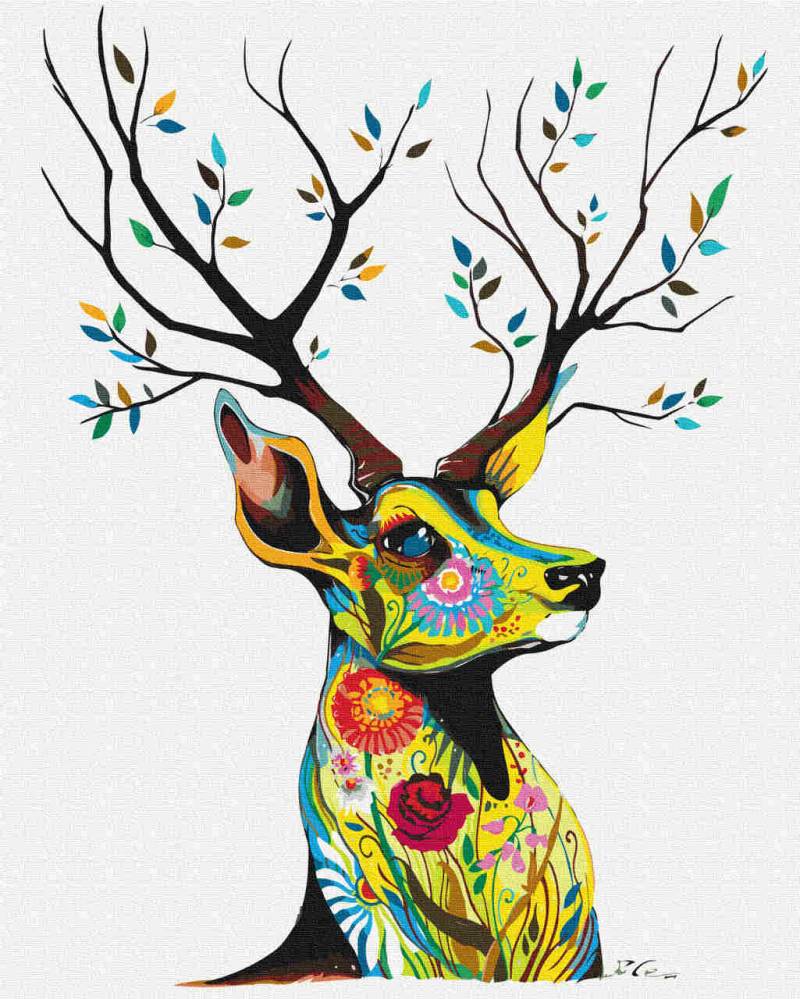 Malen nach Zahlen - deer nature - by Pixie Cold, mit Rahmen von Pixie Cold