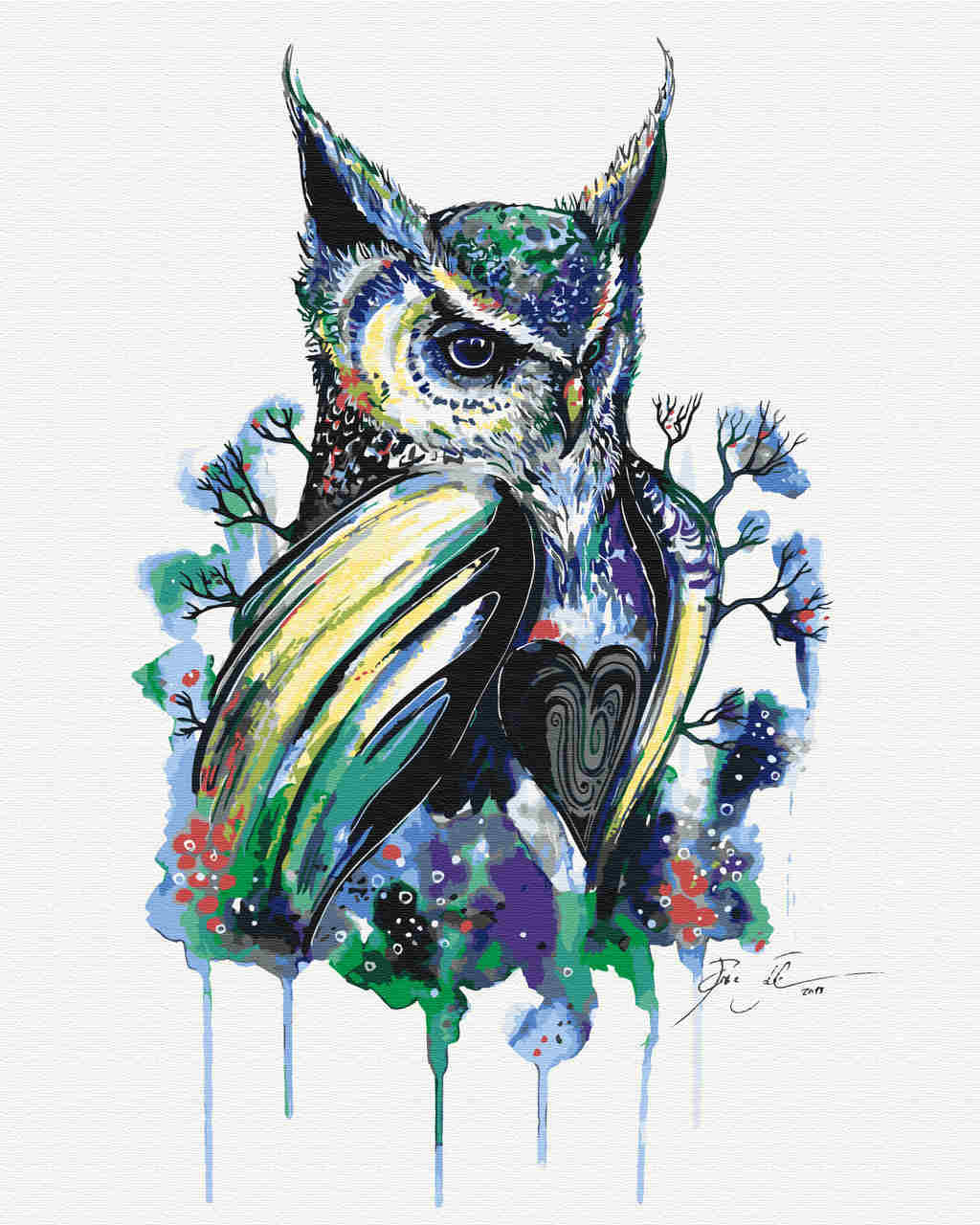 Malen nach Zahlen - scber owl - by Pixie Cold, mit Rahmen von Pixie Cold