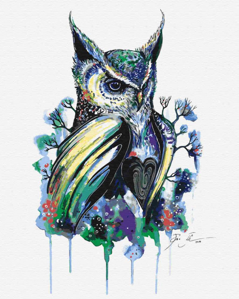 Malen nach Zahlen - scber owl - by Pixie Cold, ohne Rahmen von Pixie Cold