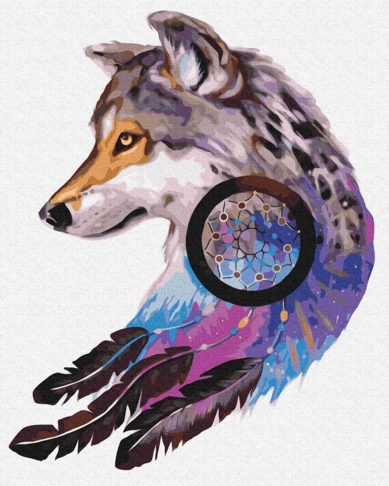Malen nach Zahlen - wolf feathers - by Pixie Cold, mit Rahmen von Pixie Cold