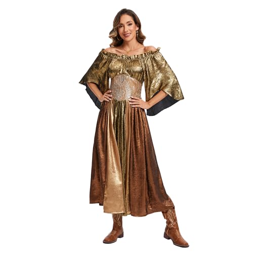 Pixiemain Renaissance-Kostüm für Damen, mittelalterliches Chemise, Prinzessinnenkleid, Gold, Größe S Pixiemain Renaissance-Kostüm für Damen, mittelalterliches Chemise, Prinzessinnenkleid, Gold, Größe S von Pixiemain