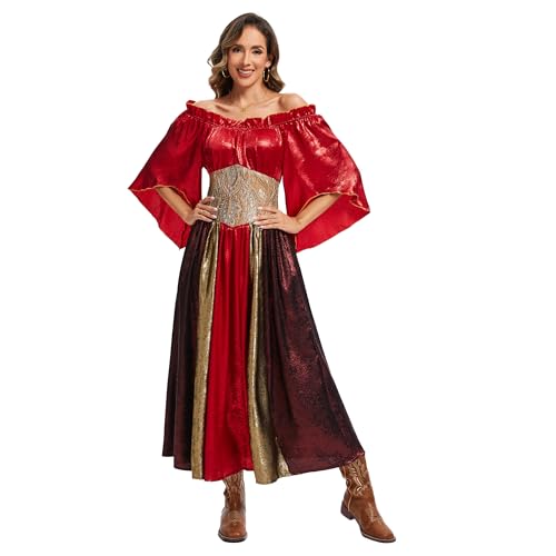 Pixiemain Renaissance-Kostüm für Damen, mittelalterliches Chemise, Prinzessinnenkleid, Rot, Größe 3XL Pixiemain Renaissance-Kostüm für Damen, mittelalterliches Chemise, Prinzessinnenkleid, Rot, Größe 3XL von Pixiemain