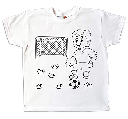 Pixkids Kinder T-Shirt Fussball Fussballer zum bemalen und ausmalen lustig Spiel kreatives Geschenk für Jungen und Mädchen (140) von Pixkids