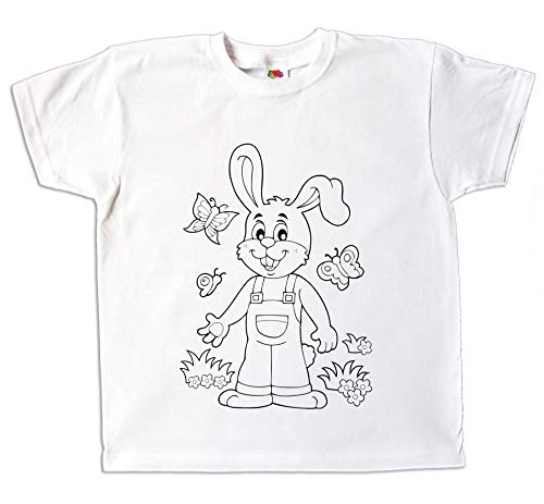 Pixkids Kinder T-Shirt Hase zum bemalen und ausmalen mit Vordruck Spiel kreatives Geschenk für Jungen und Mädchen (128) von Pixkids