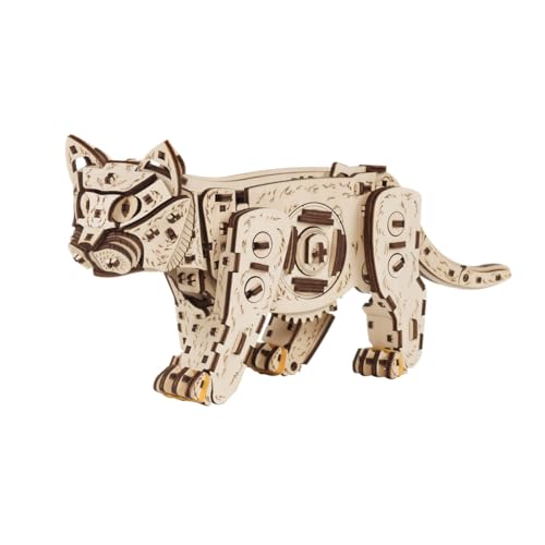 PizazzToy 3D Holz Puzzle Katze Modell mit Aufziehfunktion, 236 Stück Holzpuzzle Erwachsene Mechanische Katze Tier Modellbausatz Basteln Modell, Geschenke und Dekoration (Dynamische Version) von PizazzToy