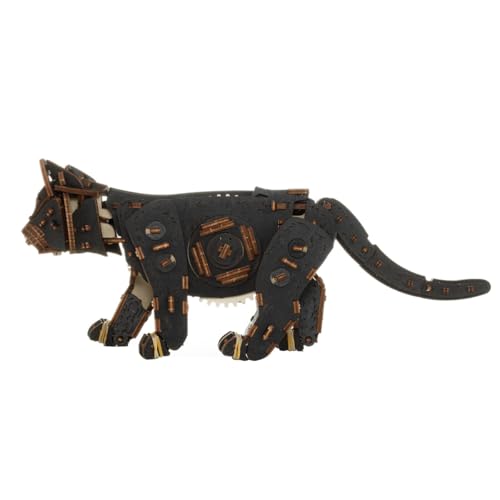 PizazzToy 3D Holz Puzzle Katze Modell mit Aufziehfunktion, 236 Stück Holzpuzzle Erwachsene Mechanische Katze Tier Modellbausatz Basteln Modell, Geschenke und Dekoration (Dynamische Version) von PizazzToy