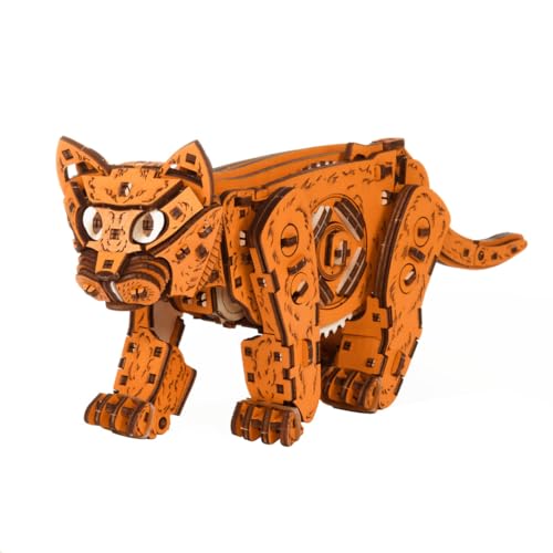 PizazzToy 3D Holz Puzzle Katze Modell mit Aufziehfunktion, 236 Stück Holzpuzzle Erwachsene Mechanische Katze Tier Modellbausatz Basteln Modell, Geschenke und Dekoration (Dynamische Version) von PizazzToy