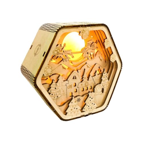 PizazzToy 3D Holz Puzzle Weihnachtsschneehaus Model, DIY Handicraft Fröhliche Weihnachtslampe aus Holz geschnitzt 3D Steampunk Puzzle, Weihnachten 2025 Dekoration Geschenk Modell (Kit Version) von PizazzToy