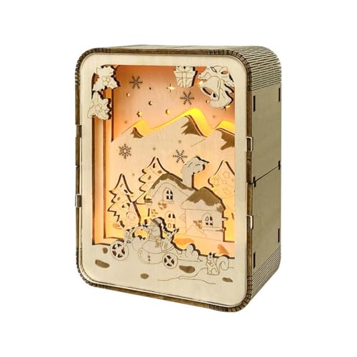 PizazzToy 3D Holz Puzzle Weihnachtsschneehaus Model, DIY Handicraft Weihnachtliche Holzlampe mit Schneeflockenmotiv 3D Steampunk Puzzle, Weihnachten 2025 Dekoration Geschenk Modell (Kit Version) von PizazzToy