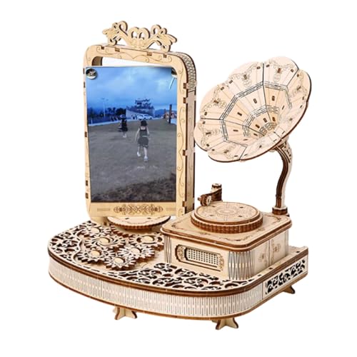 PizazzToy 3D Puzzle Holz Grammophon mit LED für Erwachsene, DIY Montage 3D Holzpuzzle Bastelset Weihnachten 2025 Dekoration Modell (169 Teile) von PizazzToy