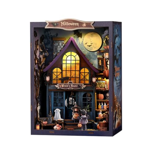 PizazzToy 3D Puzzle Holz Halloween Gotisches Spukschloss für Erwachsene, DIY Montage 3D Holzpuzzle Miniatur-Horrorhaus Halloween Haus Bausätze, Halloween-Dekoration Modell, 15,5 x 20 x 10cm, 237 Teile von PizazzToy
