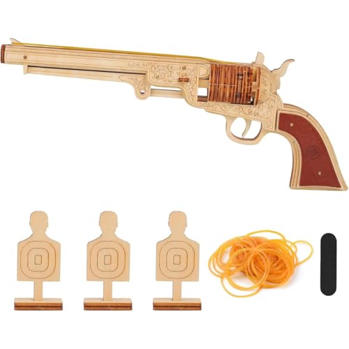 PizazzToy 3D Puzzle Holz Revolver für Erwachsene, DIY Montage 3D Holzpuzzle Steampunk Cowboy Revolver Bastelset, Weihnachten 2025 Geschenk Modell (70+ Teile) von PizazzToy
