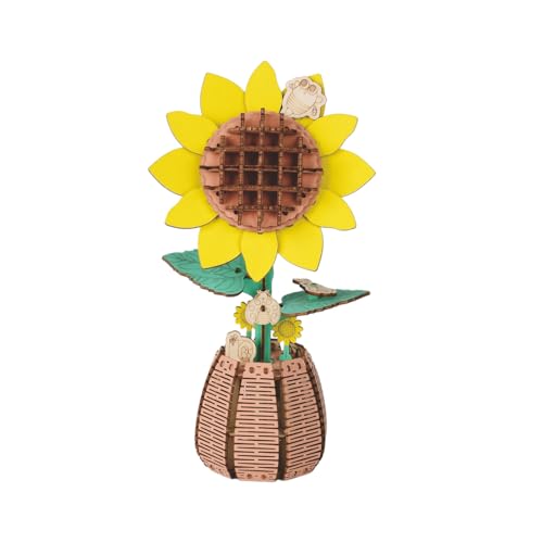 PizazzToy 3D Puzzle Holz Sonnenblume Modell, DIY Handarbeit Montage 3D Holzpuzzle Blume Bastelset, Halloween Dekoration Modell (83+ Teile) von PizazzToy