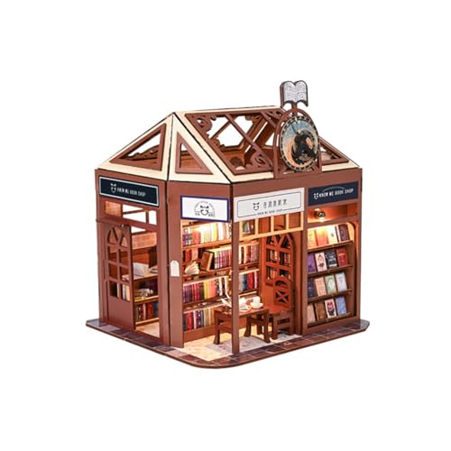 PizazzToy 3D Puzzle Holz Straßenansicht Buchhandlung Cottage Set, DIY Handarbeit Montage 3D Holzpuzzle Miniatur-Haus Bastelset, Weihnachten 2025 Dekoration Geschenk Modell (Kit Version) von PizazzToy
