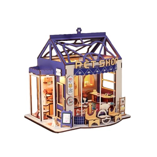 PizazzToy 3D Puzzle Holz Straßenansicht Tierhandlung Set, DIY Handarbeit Montage 3D Holzpuzzle Miniatur-Haus Bastelset, Weihnachten 2025 Dekoration Geschenk Modell (Kit Version) von PizazzToy