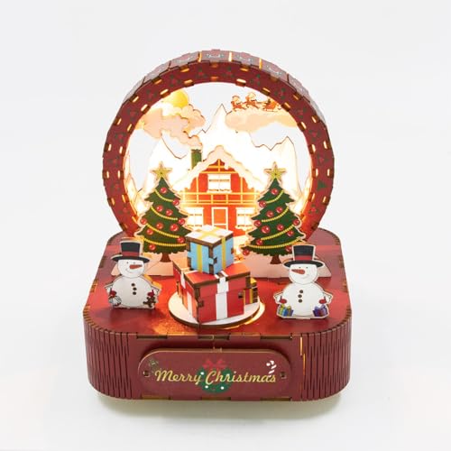 PizazzToy 3D Puzzle Holz Weihnachts-Spieluhr mit LED, DIY Montage 3D Holzpuzzle Spieluhr Bastelset Weihnachten 2025 Dekoration Geschenk Modell (Kit Version) von PizazzToy