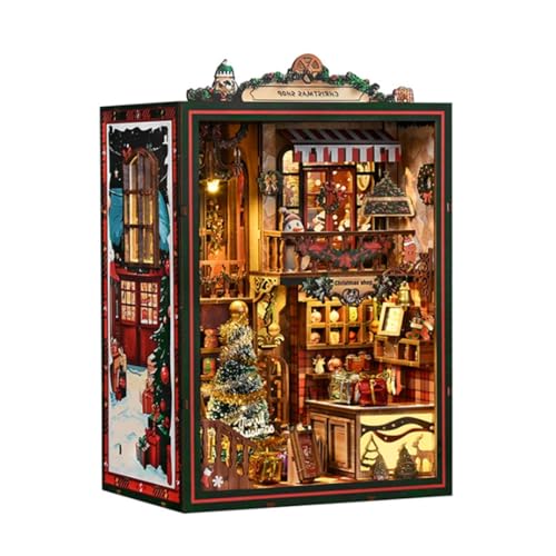 PizazzToy 3D Puzzle Holz Weihnachtsladen für Erwachsene, DIY Montage 3D Holzpuzzle Miniatur Weihnachten Haus Bastelset, Adventskalender 2025 Dekoration Modell, 16 x 11 x 21,5 cm (264 Teile) von PizazzToy
