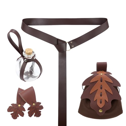 Pjeghbvop 1 Set Mittelalterliches Renaissances-Kostüm-Set aus PU-Leder mit Gürtel, Trank, Flasche, Tassenhalter, Rock, Wanderungen für Halloween, Cosplay Pjeghbvop 1 Set Mittelalterliches Renaissances-Kostüm-Set aus PU-Leder mit Gürtel, Trank, Flasche, Tassenhalter, Rock, Wanderungen für Halloween, Cosplay von Pjeghbvop