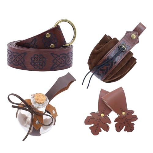 Pjeghbvop 1 Set Mittelalterliches Renaissances-Kostüm-Set aus PU-Leder mit Gürtel, Trank, Flasche, Tassenhalter, Rock, Wanderungen für Halloween, Cosplay von Pjeghbvop