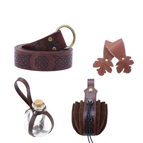 Pjeghbvop 1 Set Mittelalterliches Renaissances-Kostüm-Set aus PU-Leder mit Gürtel, Trank, Flasche, Tassenhalter, Rock, Wanderungen für Halloween, Cosplay Pjeghbvop 1 Set Mittelalterliches Renaissances-Kostüm-Set aus PU-Leder mit Gürtel, Trank, Flasche, Tassenhalter, Rock, Wanderungen für Halloween, Cosplay von Pjeghbvop