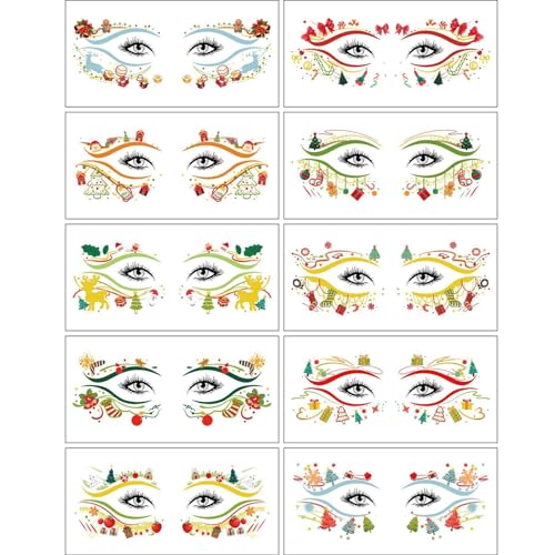 Pjeghbvop 10pieces Weihnachten Eye Tatoos Aufkleber Ungiftiger Wassertransfer Temporärer Tattos Aufkleber Für Urlaub Spaß Einfach Zu Entfernen Sie Sichere Hautkunstaufkleber von Pjeghbvop