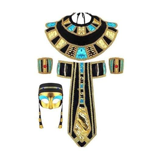 Pjeghbvop Ägyptisches Kostümzubehör-Set, ägyptischer Pharao, Kopfschmuck, ägyptische Halsbänder, Armbänder für Halloween, Rollenspiele, Cosplay Pjeghbvop Ägyptisches Kostümzubehör-Set, ägyptischer Pharao, Kopfschmuck, ägyptische Halsbänder, Armbänder für Halloween, Rollenspiele, Cosplay von Pjeghbvop
