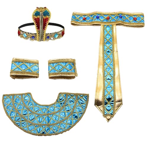 Pjeghbvop Ägyptisches Kostümzubehör-Set, ägyptischer Pharao, Kopfschmuck, ägyptische Halsbänder, Armbänder für Halloween, Rollenspiele, Cosplay Pjeghbvop Ägyptisches Kostümzubehör-Set, ägyptischer Pharao, Kopfschmuck, ägyptische Halsbänder, Armbänder für Halloween, Rollenspiele, Cosplay von Pjeghbvop