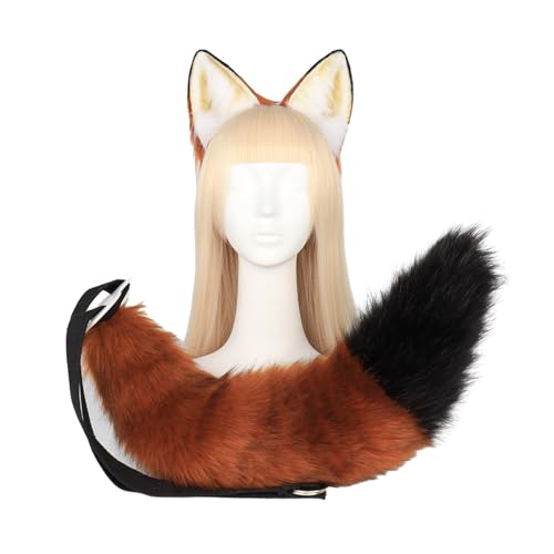 Pjeghbvop Anime-Cosplay-Requisiten, Füchse, Ohren und Schwanz, Plüsch, pelzig, Tierohren, Haarreif mit Füchsen, Schwanz, Kostümparty Pjeghbvop Anime-Cosplay-Requisiten, Füchse, Ohren und Schwanz, Plüsch, pelzig, Tierohren, Haarreif mit Füchsen, Schwanz, Kostümparty von Pjeghbvop