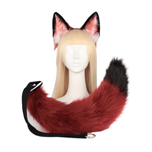 Pjeghbvop Anime-Cosplay-Requisiten, Füchse, Ohren und Schwanz, Plüsch, pelzig, Tierohren, Haarreif mit Füchsen, Schwanz, Kostümparty Pjeghbvop Anime-Cosplay-Requisiten, Füchse, Ohren und Schwanz, Plüsch, pelzig, Tierohren, Haarreif mit Füchsen, Schwanz, Kostümparty von Pjeghbvop