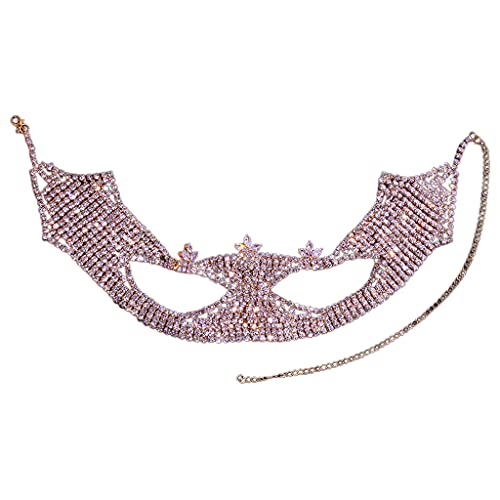 Pjeghbvop Dame Kristall Maskerade Gesicht Schmuck Halloween Party Zubehör Nachtclub Ornamente Gesicht mit verstellbarer Kette von Pjeghbvop