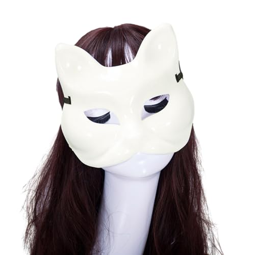 Pjeghbvop Farbbare Halbe Gesichtsmaskerade Masken Weiße Masken Katze Gesicht Leeres Hand Bemalt Halb Gesichtsmasken Für Party Cosplays von Pjeghbvop
