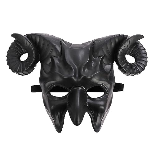 Pjeghbvop Halloween Teufel Horror Half Face Gruseliges 3D Ochsenhorn Halloween Cosplay Kostüm Maskerade Gr von Pjeghbvop