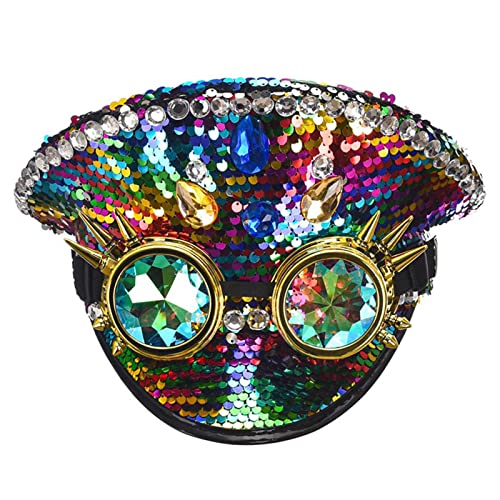 Pjeghbvop Militärhut für Damen, Partyhut, Steampunk, Sergeant-Kapitän, für Bühnenclub, Junggesellinnenabschied Pjeghbvop Militärhut für Damen, Partyhut, Steampunk, Sergeant-Kapitän, für Bühnenclub, Junggesellinnenabschied von Pjeghbvop