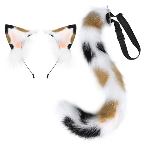 Pjeghbvop Ohren- und Schwanz-Set, pelzige Ohren, Stirnband mit Schwanz, Halloween, Cosplay, Party, Kostüm, Zubehör für Kinder und Erwachsene Pjeghbvop Ohren- und Schwanz-Set, pelzige Ohren, Stirnband mit Schwanz, Halloween, Cosplay, Party, Kostüm, Zubehör für Kinder und Erwachsene von Pjeghbvop